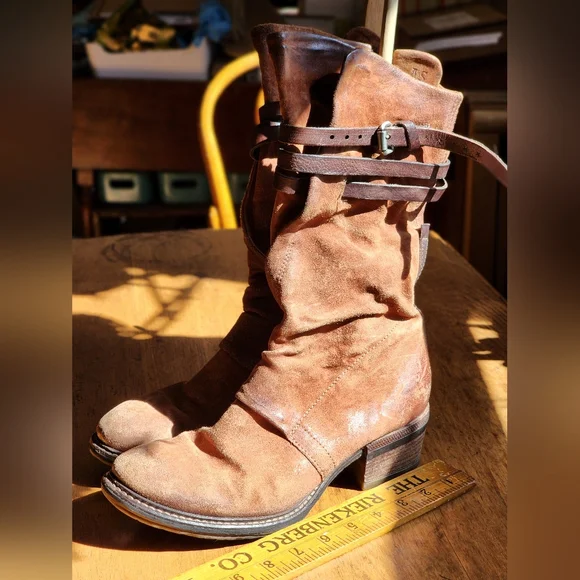 A.S.98 Carter 40 Suede Leather Boots EUC $398 Chestnut Brown 8.5 9 W Boho Moto - Picture 7 of 17